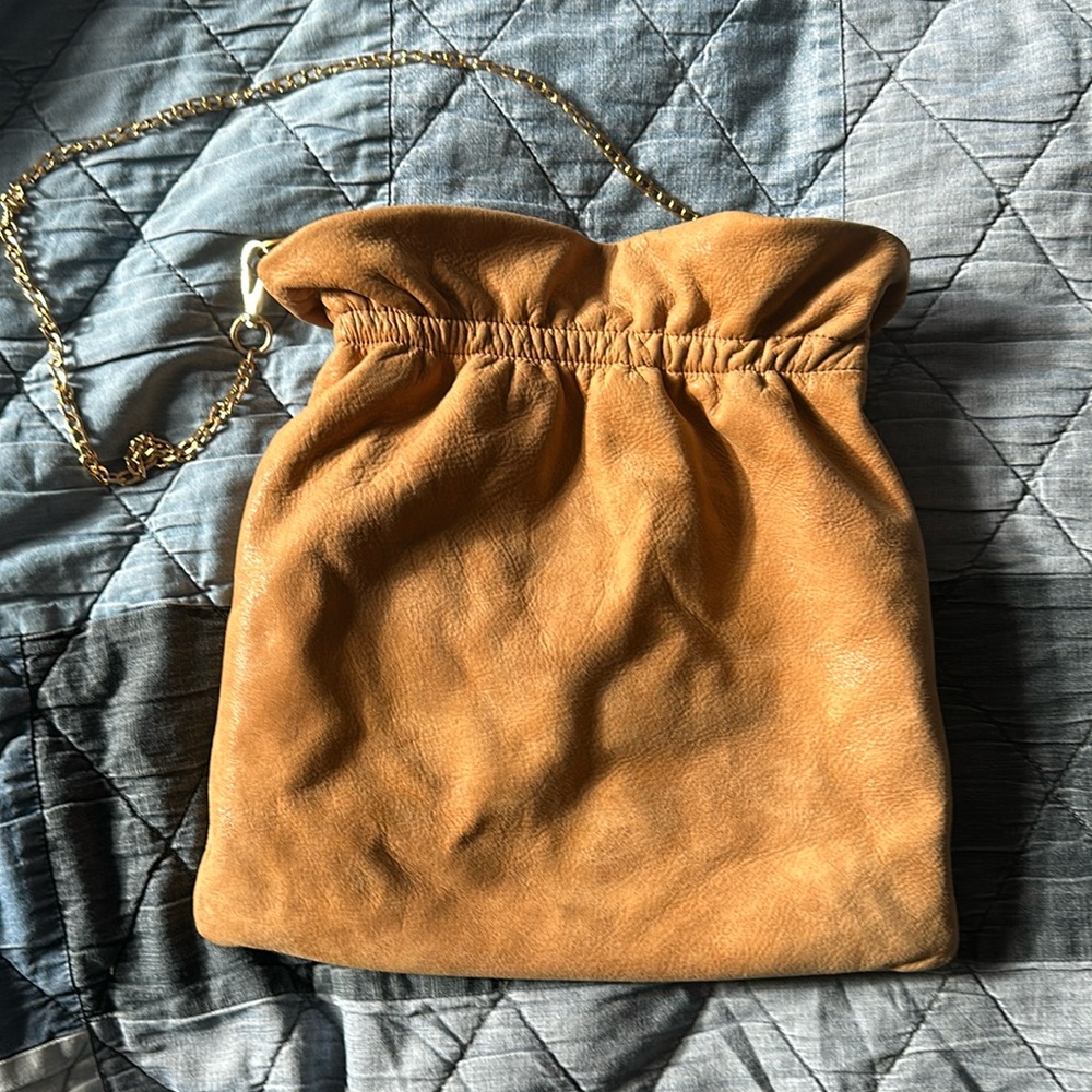 Hobo tan leather pouch with gold strap